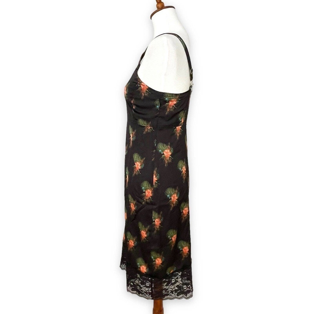 🍀 LAURIE Felt Black Floral Satin Slip Dress with Lace Hem Women's Size 00 - Picture 4 of 11